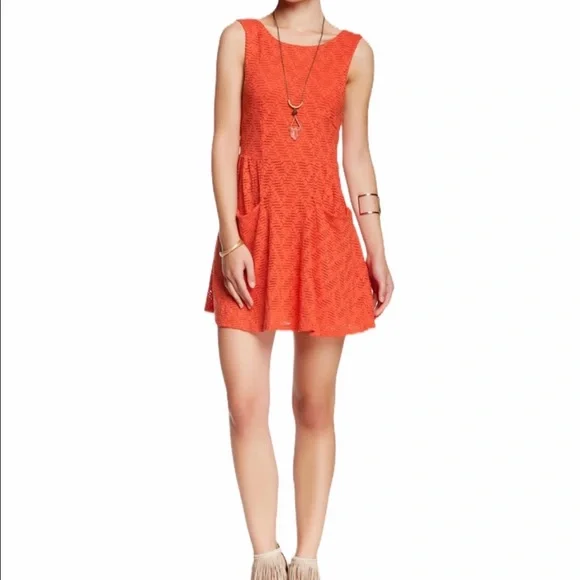 Free People Lace Poppy Mesh Dark Orange Mini Dress - Picture 2 of 11